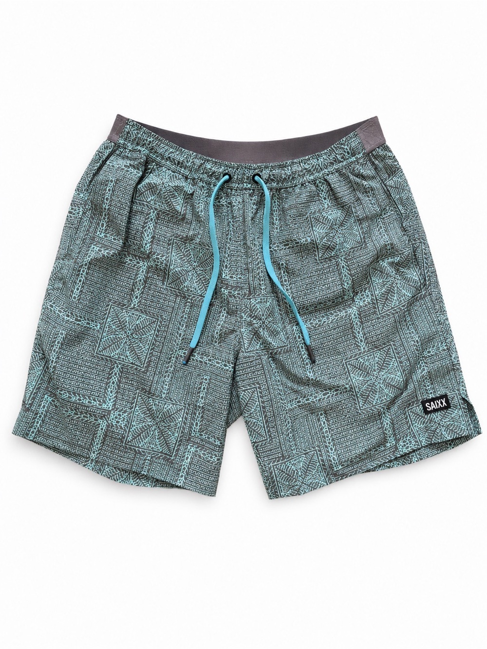 Saxx Cannonball 2N1 Swim Trunk
Men's Medium Teal Tribal Print Mesh
Lined
